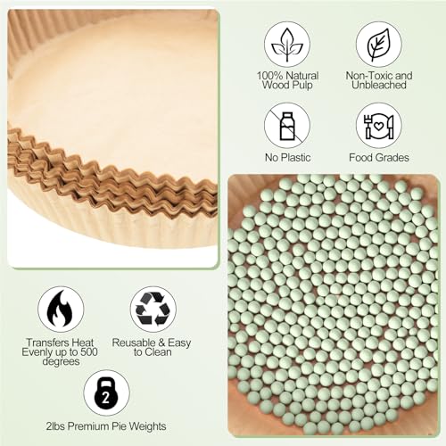 Patelai 1 Pcs 2 lb Pie Weights Ceramic, 50 Pcs Parchment Paper, Light Green - color: Light Green