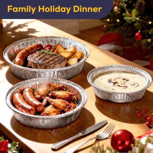 Fit Meal Prep 45 pack 9" Round Aluminum Foil Pans with Clear Dome Lids, Pie Tins Disposable 9 inch with Lids, Take Out Containers, Freezer Oven Safe Aluminum Baking Pans for Storing, Cooking, Storage - size: 9 Inch