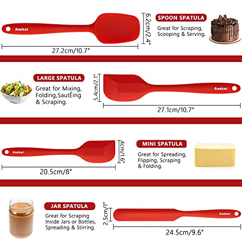 Anaeat 4 Piece Silicone Spatula Set - Seamless One-Pieces Design, Non-Stick Rubber Spatulas Kitchen Scraper for Baking, Cooking, Scraping & Mixing, Heat Resistant & BPA Free & Dishwasher Safe (Red) - color: 4 Pcs Spatulas (Red), size: Essential Spatula Se