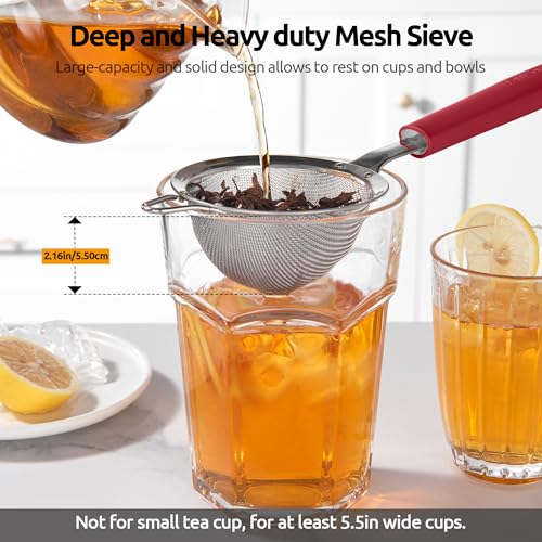 U-Taste Fine Mesh Strainer, 18/8 Stainless Steel Sieve 30 Mesh, S/Red - color: (4) Red, size: S-3.35in