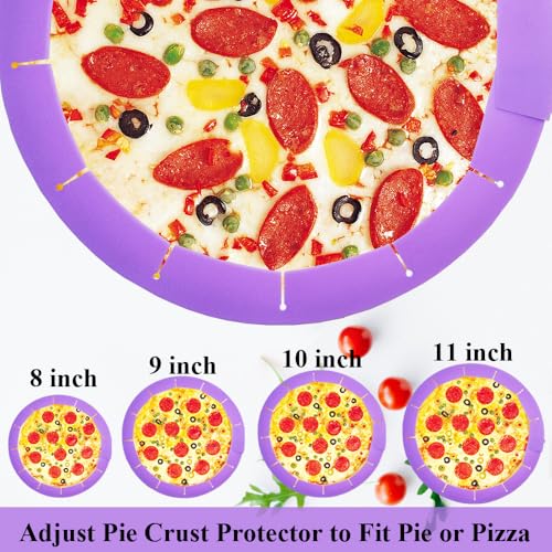 Adjustable Pie Crust Shields Baking Protectors, Silicone Cover Ring Fits 8-11.4 Inch Pies, Baking Pie Pizza Crust Shield Protector Cover for Edges (Purple-1pcs) - color: Purple-1pcs