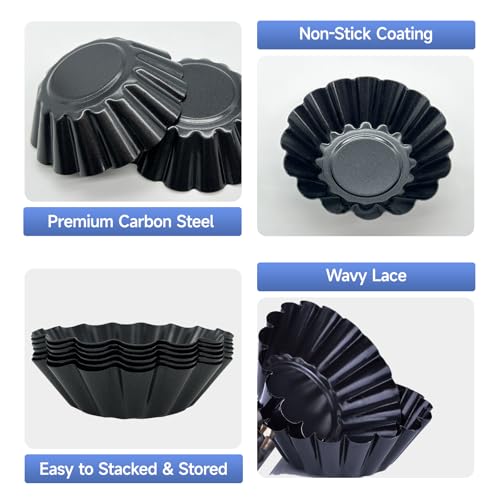 12Pcs Egg Tart Molds, 3-Inch Nonstick Tart Pans with Silicone Brush