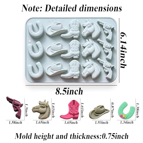 2 Pcs Cowboy Chocolate Silicone Molds, 15 Cavity Western Theme Cowboy Horse Boots Hat Molds Non-Stick Baking Molds for DIY Candy, Gummy, Ice Cubes, Jelly
