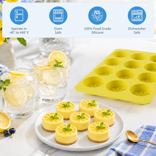 2Pcs Lemon Silicone Mold for Ice Cube, 12-Cavity 3D Lemon Shape Fruit Silicone Mold for Chocolate, Ice, Candy, Mousse Cake - color: 12-cavity small lemon shaped mold