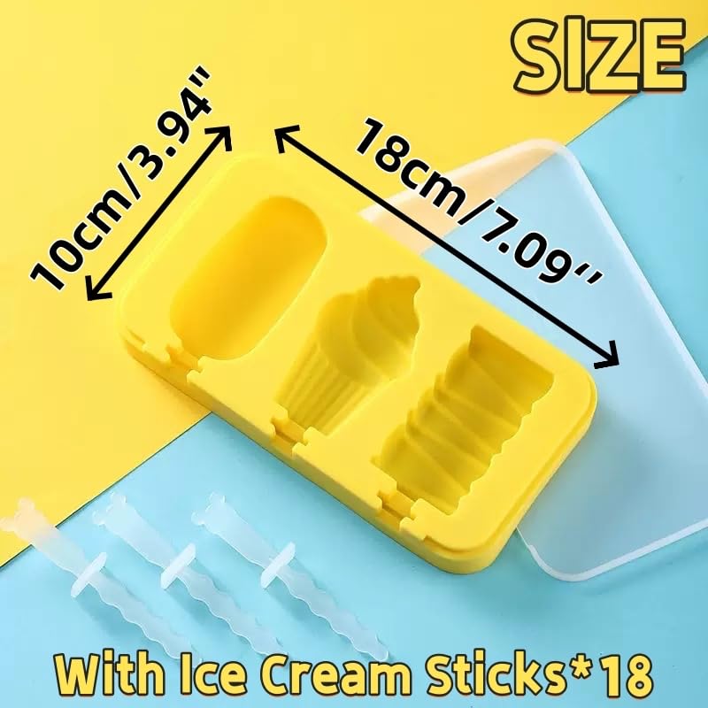 3PCS Fruit Popsicle Molds, Cute Silicone Kids Ice Cream Molds - color: Yellow/Pink/Green