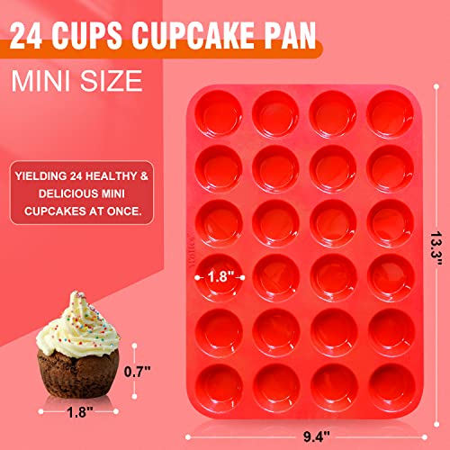 Walfos Silicone Cupcake Pan Set, 2-Piece Mini 24 Cups Muffin Baking Pan, BPA Free and Dishwasher Safe, Non-stick , Great for Making Muffin Cakes, Fat Bombs - size: 2 Pcs: 24 Cups, Mini, style: Muffin Pan