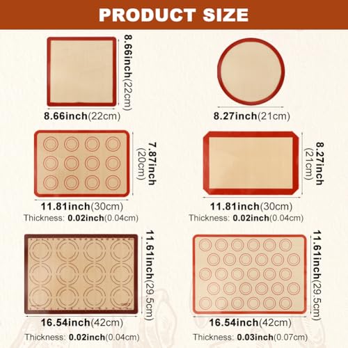 Silicone Baking Mat Set of 6, Nonstick Reusable Rolling Dough Mat