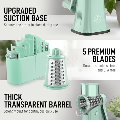 Rotary Cheese Grater Hand Crank, Vegetable Shredder - Mint - color: 22 - Sea Green