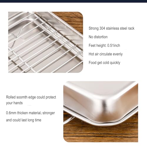 Small Deep Cookie Baking Sheet Pans with Cooling Wire Rest Racks Set 18/8 (304) Stainless Steel Tiny Serving Trays 10.4 x8.1 x1.1Inch Dishwasher Safe for 1~2 Person 2Pans & 2Racks - size: Small 10.4X8.1 Inch