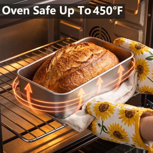 LIANYU 9 x 5 Inch Loaf Pan with Lid, Stainless Steel Bread Pan, Set of 4