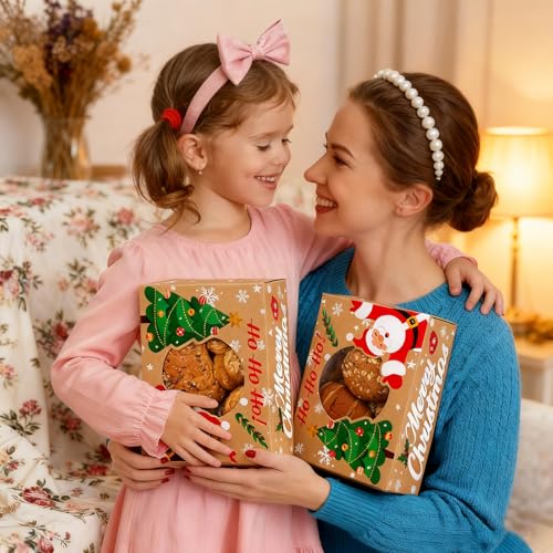 Christmas Cookie Boxes, Brown Kraft, 24 Pack, 8.25"x6"x2.75" - color: Christmas-Brown