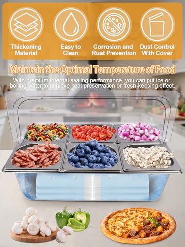 2P Pizza Topping Station 7 Pans Stainless Steel Spice - color: Silver, size: Flip Cover 17 Pans