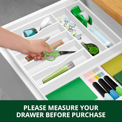 ROYAL CRAFT WOOD Luxury Bamboo Kitchen Drawer Organizer - Silverware Organizer - Utensil Holder and Cutlery Tray with Grooved Drawer Dividers for Flatware and Kitchen Utensils (7 Slot, White) - color: White, size: 7 Slot