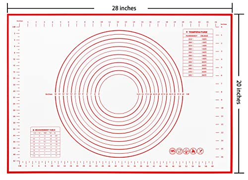 Yansumi silicone pastry non stick baking mat with measurement fondant mat with three sizes for silicone baking mat, counter mat, dough rolling mat,fondant/pie crust mat (Red, 28"L x20"W) - color: Red, size: 28"L x 20"W