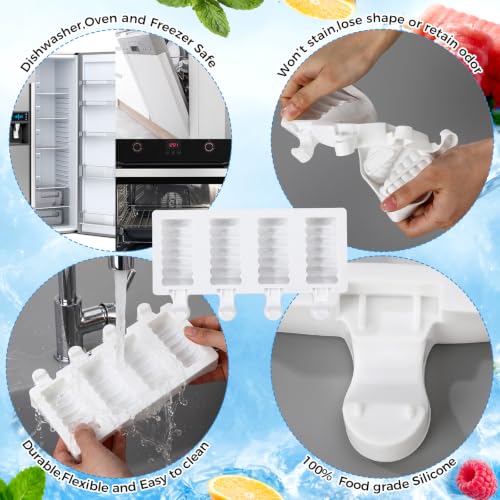 4 Pieces Ice Cream Mould lolly Mold Silicone Ice Cream Mold 4-Cavity Cake Pop Molds Baking Molds with 200 Pieces Sticks for Homemade Treats(Candied Hawthorn Styles) - style: Candied Hawthorn Styles