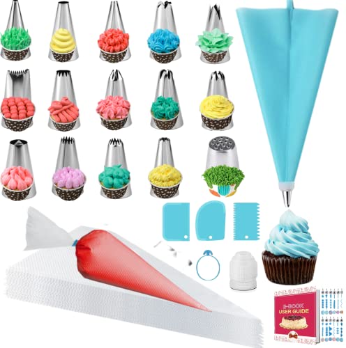 Piping Bags and Tips Set for Beginners Cake Decorating Tips for Baking with Pastry Bags and Tips, Icing Tips, Couplers, Icing Bags Ties