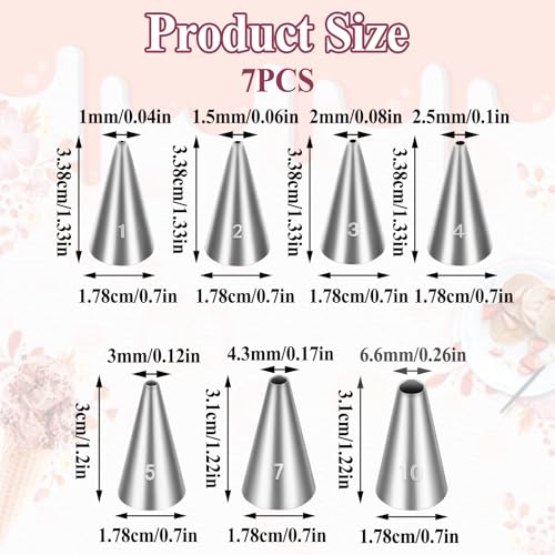 Jeffdad 7 Pcs Round Hole Piping Tips Set, Professional Stainless Steel Cupcake Frosting Nozzles Tool Russian Pastry Icing Dispensers Supplies for Cake Decorating Supplies Baking Set Tools(7PCS)