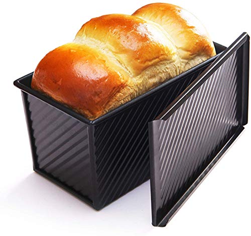 CHEFMADE Pullman Loaf Pan with Lid, 1Lb Dough Capacity Non-Stick Rectangle Corrugated Bread Pan, Carbon Steel Bakeware Toast Mold with Cover for Baking Bread - Black - size: Black 1 lb Corrugated