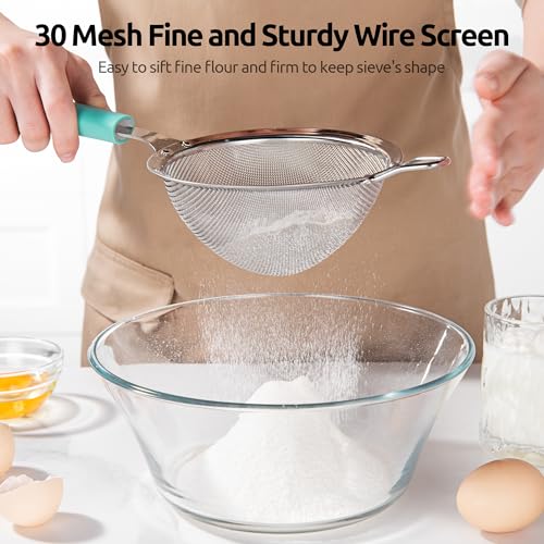 U-Taste Fine Mesh Strainer, 18/8 Stainless Steel Sieve 30 Mesh, M/Aqua Sky - color: (1) Aqua Sky, size: M-4.73in