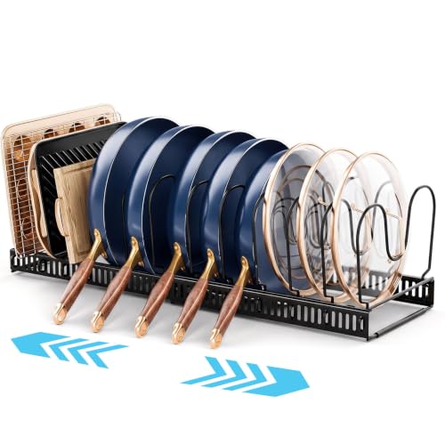 MUDEELA Pot Lid Organizer for Cabinet, Expandable Baking Pan Rack 12 Slots - size: 12 Dividers