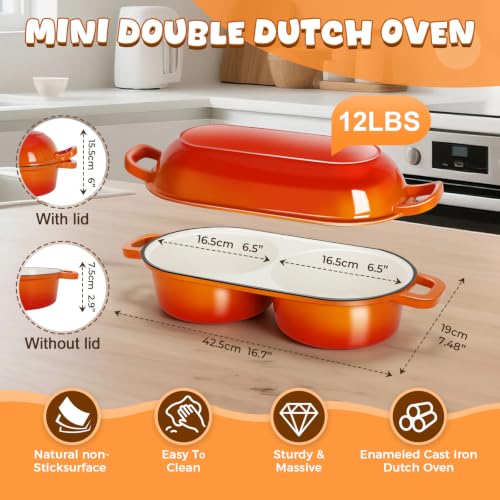 Double Dutch Oven for Sourdough Bread Baking, 2.6QT (Orange) - color: Orange