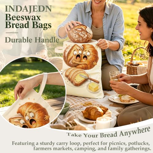 Funny Baking Lover Gifts Beeswax Bread Bags 2 Pack XL 13x17in - color: Funny Bread - She Has a Knife