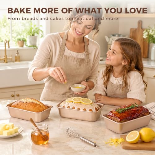HONGBAKE 9x5 Inch Loaf Pans, Nonstick Bread Pans for Homemade Baking, 3PCS - color: Champagne Gold, size: 9 x 5 x 2.56"