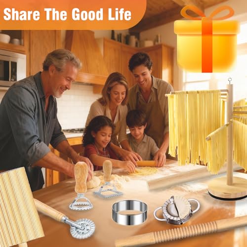 10 Pcs Pasta Making Tools, Pasta Making Kit with Pasta Drying Rack,2 Rolling Pins,Gnocchi Board,Pasta Cutting Tools,2 Ravioli Makers,Making Dumplings.All-in-One Pasta Making Accessories for Home - color: pasta rack 10 piece