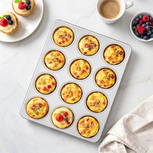 Homikit Stainless Steel Muffin Pans 12 Cups, 2 PCS Cupcake Pan Set Nonstick - size: 12 Cup