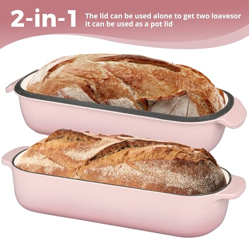 EDGING CASTING Enameled Cast Iron Loaf Pan with Lid, Bread pan, Dutch Oven Bread pan for Homemade Sourdough Bread Baking, 12.5x5.5 inch, 5qt, Pink - color: Pink