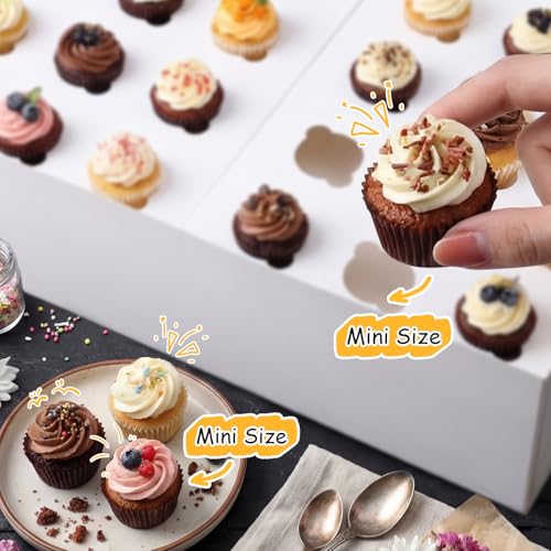 Fuutreo 10 Pack Mini White Cupcake Boxes with Window 16 x 11 x 4 Inches 24 Count Auto Pop up Large Cookie Boxes Cupcake Containers with Thank You Label Stickers for Muffins Pastries Donuts Cookies - size: Small size