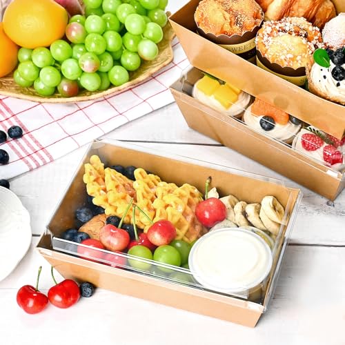 Ocmoiy Paper Charcuterie Boxes with Clear Lids, 8x6 Inches, 20 Pack, Brown - color: Brown