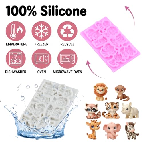 Lion Giraffe Elephant Silicone Mold Monkey Tiger Zebra Fondant Mold
