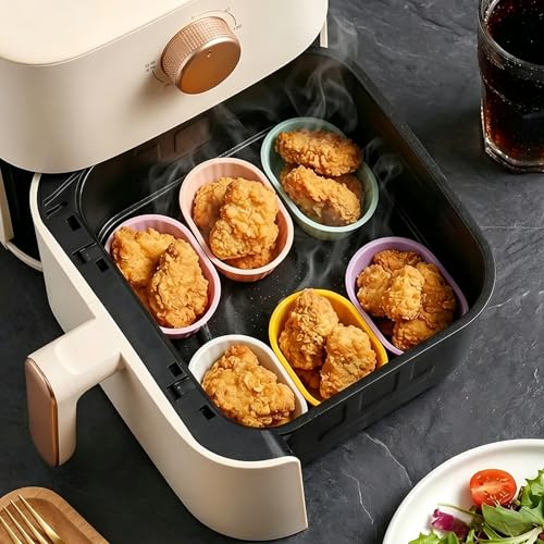 Oval Silicone Baking Cups for Air Fryer and Bento Reusable Cupcake Liners 8-Pack Small Nonstick Muffin Molds Mini Loaf Pans Pink Purple