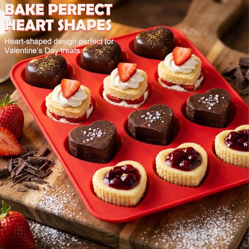 HKNMTT 2Pcs Silicone Heart Molds for Chocolate Muffin 12-Cavity Nonstick - style: 2.2" Heart 2PCS