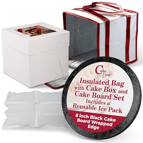 8" Cake Box Drum Insulated Bag Black Round Wrapped 1Pack - size: 8 inch, style: Black - 4 Pack