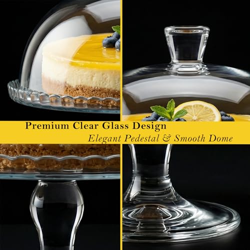 Glass Cake Stand with Dome, Clear Glass Cake Plate, Multifunctional Serving Stand, Elegant Dessert Display for Cakes, Cupcakes, Fruits & Parties (Cake Stand= (Ø:12.7'', H: 9.4'')) - size: Cake Stand= (Ø:12.7'', H: 9.4'')