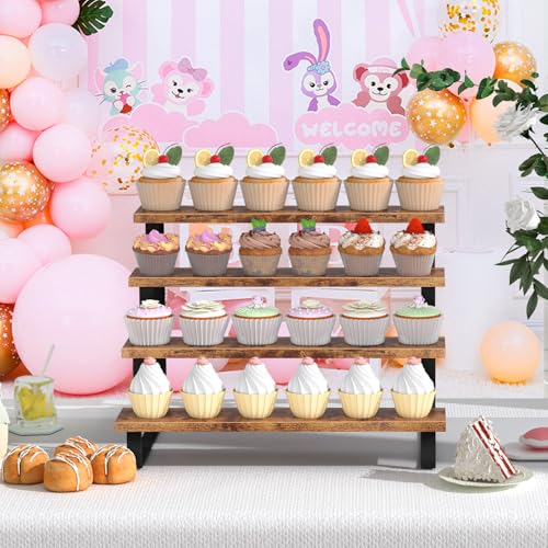 Cupcake Display Stand, 4 Tier Wooden Dessert Stand, Rustic Brown - size: Straight