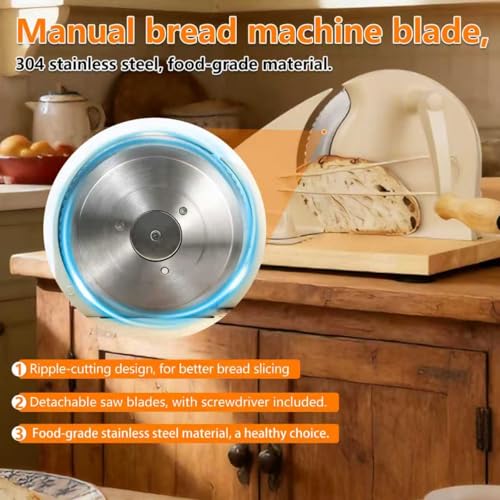 𝐔𝐩𝐠𝐫𝐚𝐝𝐞 Bread Slicer, Manual Bread Slicers with Hand Crank,Sourdough Slicer Manual Adjustable Width,Stainless Steel Blade Metal Guide Rail,Bread Slicer for Homemade Bread, 10 Years Warranty - color: Cream