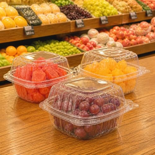 100 Pack Clear Plastic Clamshell Food Containers -5*5" Disposable Hinged Square Take Out Boxes for Food, Hamburger, Salad, Fruit, Sushi Carry Out Trays for Restaurants & Catering - size: 5*5 in