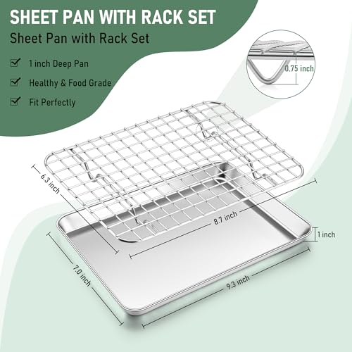 Homikit Toaster Oven Pan with Rack (1 Small Baking Sheet+1 Rack), 9” x 7” - size: 9*7 Inch