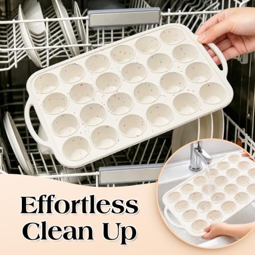Vinino Mini Muffin Pan with Metal Reinforced Frame-2Pack, Silicone Cupcake Pan for Baking 24 Cup Mini Size, BPA Free Silicone Muffin Tray, Cupcake Baking Pan Molds for Oven Dishwasher Safe - Cream - size: Mini
