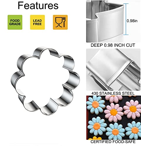 5Pcs Spring Flowers Cookie Cutters, Sunflower Dasiy Rose Tulip Shapes Biscuits Molds Stainless Steel Cutter Set for Mother's Day, Father's Day, Valentine's Day, Thanksgiving - color: Flower