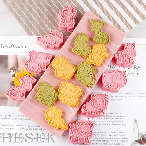 BESEK Animal Cookie Cutters for Kids: Safari Zoo Animals 8 PCS Cookie Cutters Set with Lion, Giraffe, Hippo, Elephant, Crocodile, Zebra, Tiger, Monkey etc. (Gift Box) - color: Animal