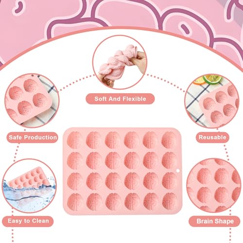 Airssory 2 Pcs Brain-Shaped Silicone Mold Brain Molds 16.3x22.2x1.8cm Pink for Baking, Candy Making, Chocolate Molding, Dessert Decoration - color: Brain-Shaped Silicone Mold