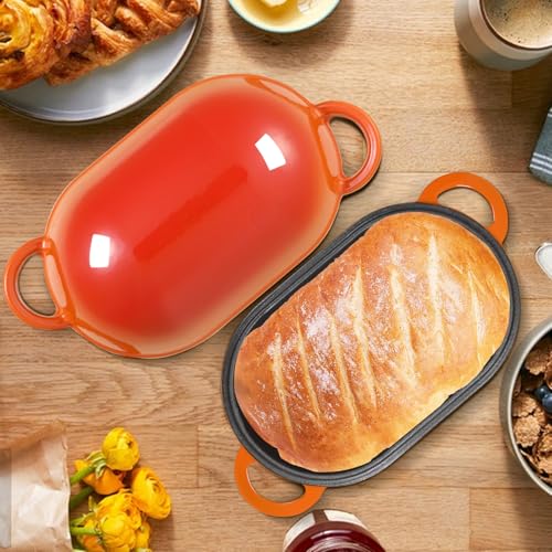 5 QT Enameled Cast Iron Sourdough Bread Oven, Loaf Pan with Lid - color: Orange, size: 5 QT