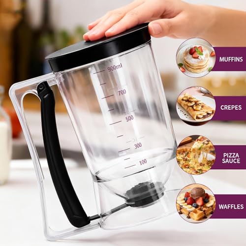 4-Cup Pancake Batter Dispenser with Squeeze Handle & Measuring Marks - color: Black