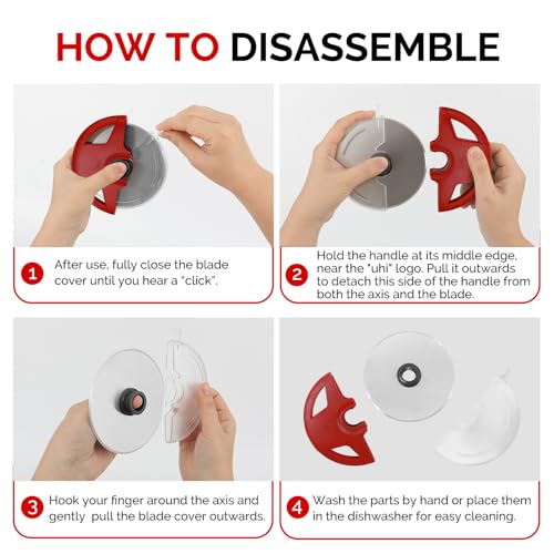 UHIYEE 4.3" Palm-Grip Pizza Cutter with Blade Cover for Thick Crusts, Red - color: Red