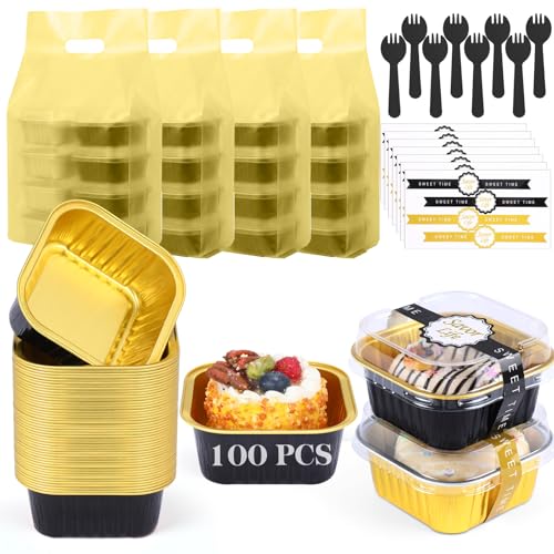 424 Pack Black Gold Mini Loaf Pans Set with Lid and Spoon - color: Black and Gold