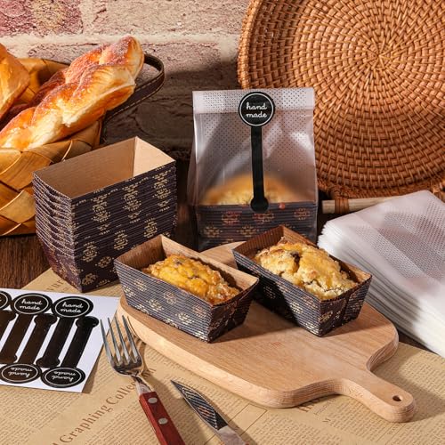 Sliner 120 Pcs Mini Paper Loaf Pans Disposable Baking Set with Bags